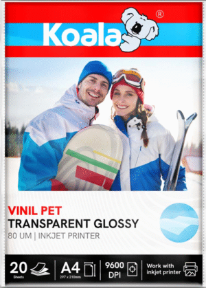 Vinil Pet Transparente Adhesivo No (Resistente al Agua) 80 µm A4 – 20 Hojas