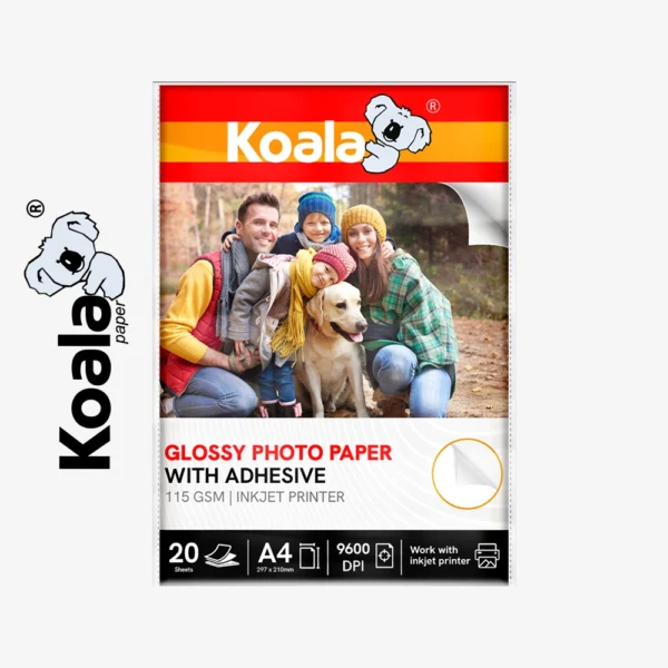 KO-0008 Papel Fotográfico Brillante Adhesivo 115 GSM A4 – 20 Hojas